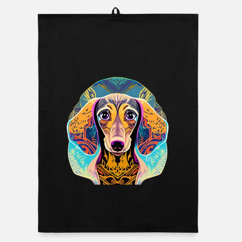 Dachshund - Organic dish towel - black
