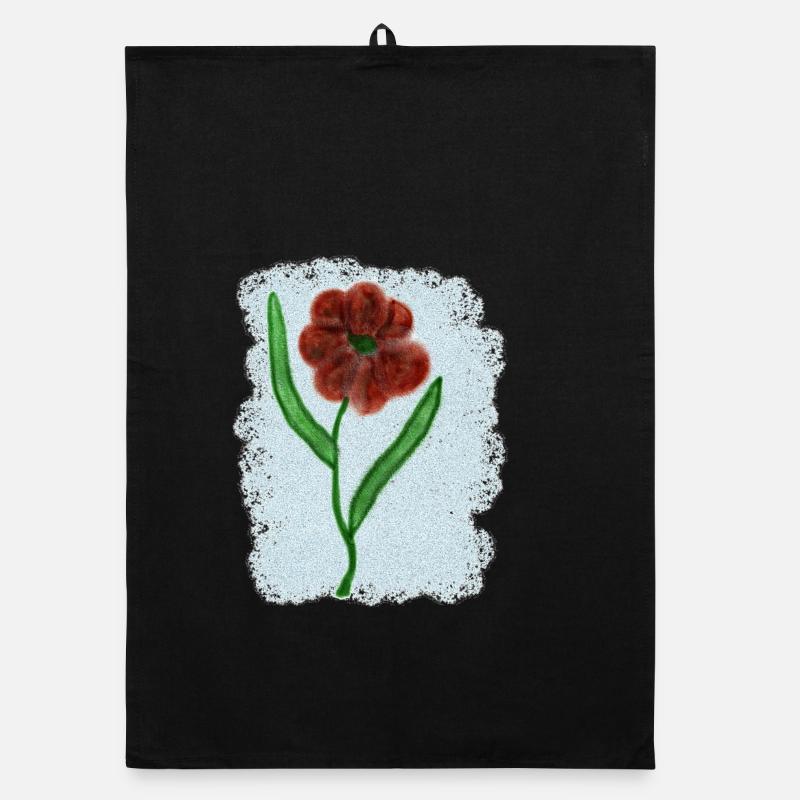 Rusty Red Flower with Green Leaves Organic dish towel