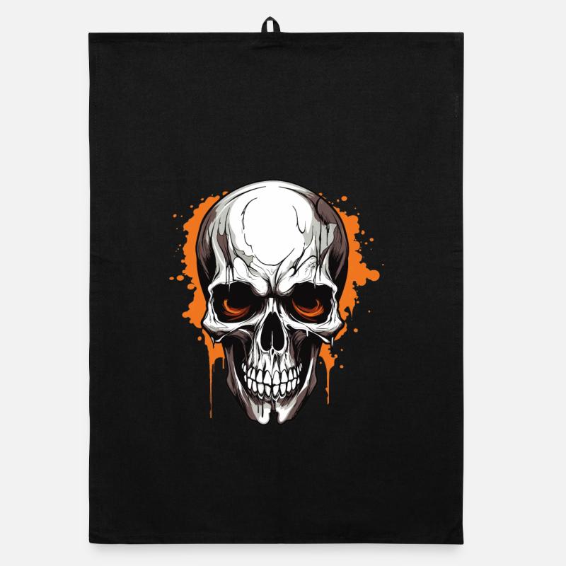 Orange Skull Splatter Gothic - Organic dish towel - black