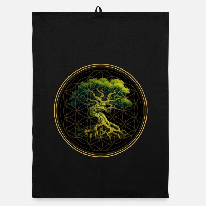 Weltenbaum Yggdrasil Weltesche Logo - Organic Geschirrtuch - Schwarz