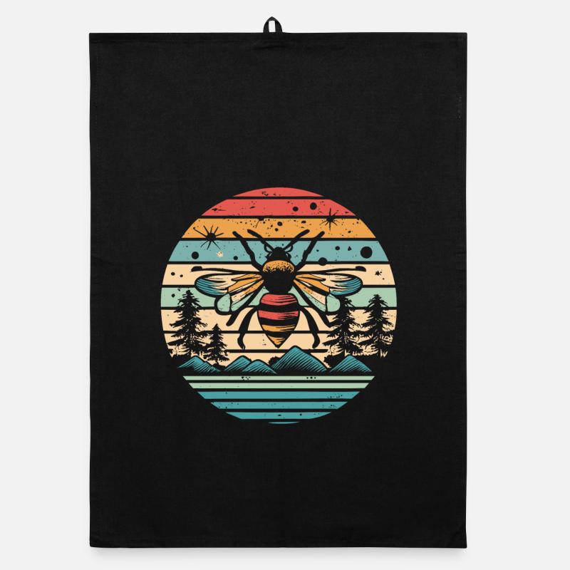 Retro Sunset Bee Organic dish towel