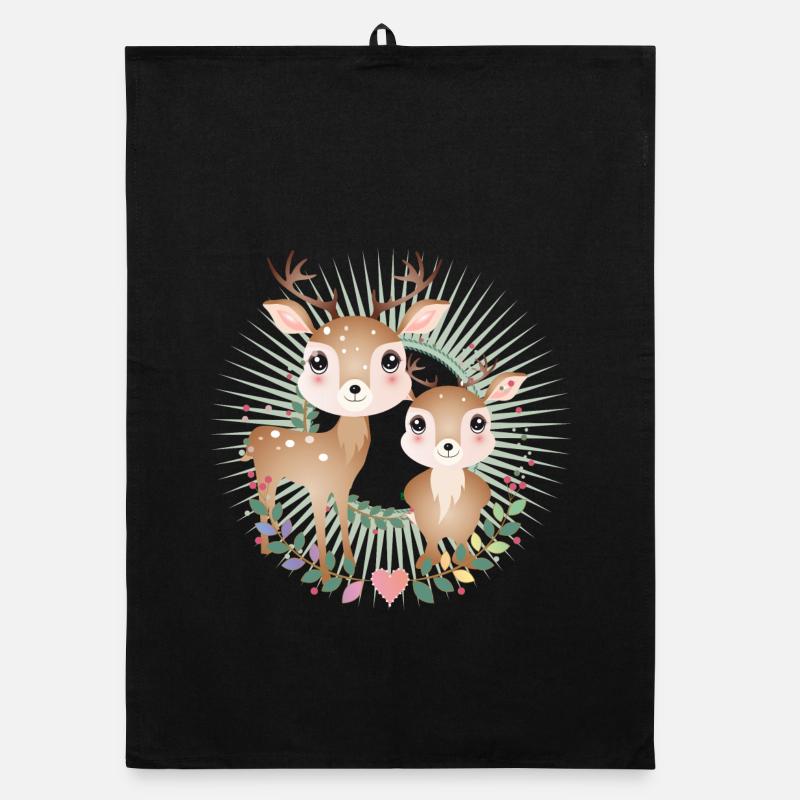 two cute deer - in a radiant frame Organic dish towel