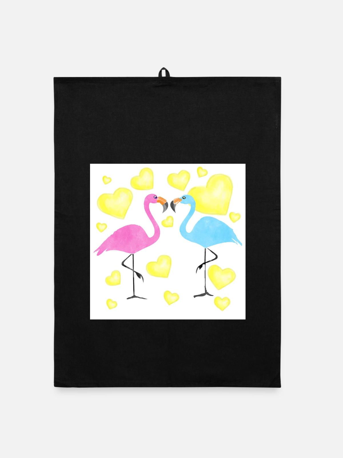 Verliebte Flamingos - Organic Geschirrtuch - Schwarz - Vorne