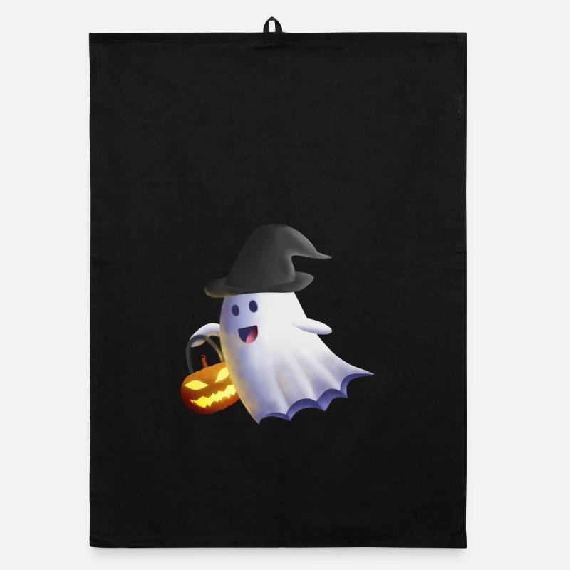 Ghost with Witch Hat and Jack-o'-Lantern Organic dish towel