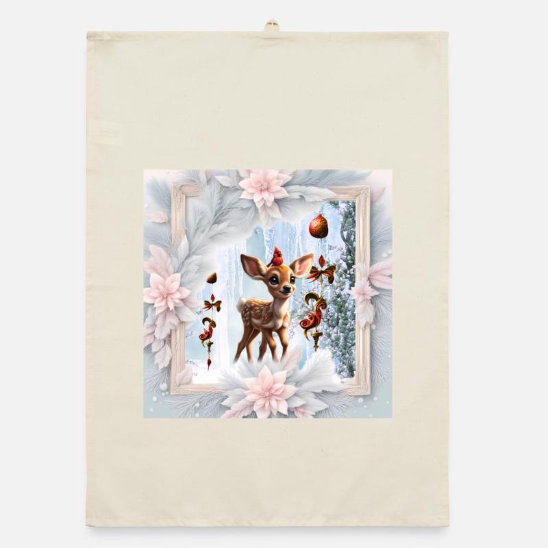 Mignon faon avec oiseau Torchon bio