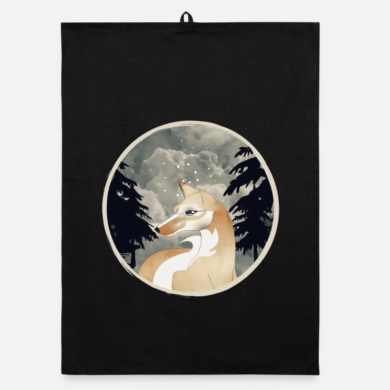 Fox Patch in Vintage Style Hand Drawn Organic dish towel