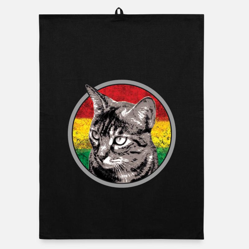 Cat face with reggae flag Organic dish towel