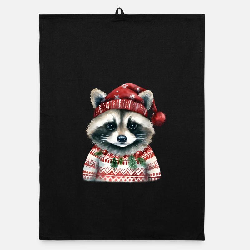 Herr Waschbär im Norweger-Pulli Organic Geschirrtuch