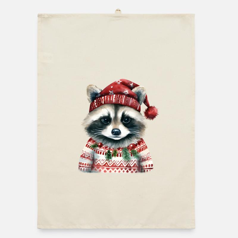 Herr Waschbär im Norweger-Pulli Organic Geschirrtuch