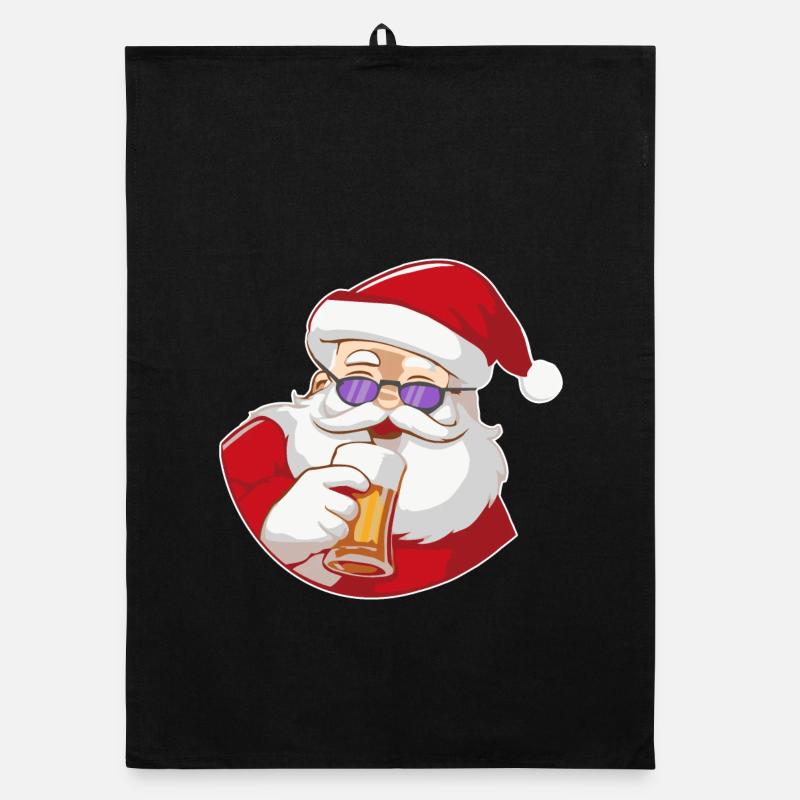 Weihnachtsmann mit Bier und Sonnenbrille Organic Geschirrtuch