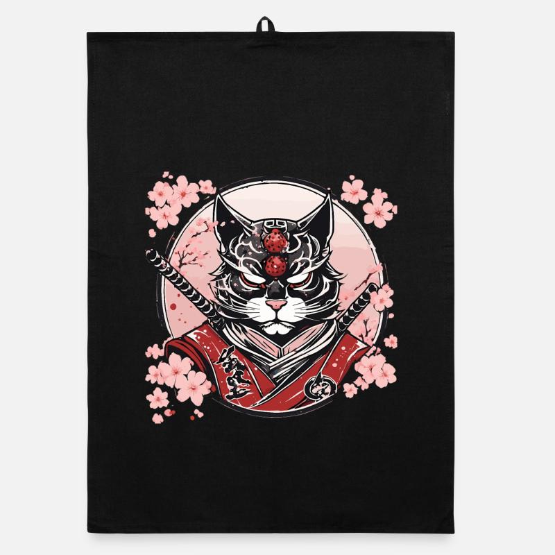 Dämonischer Kawaii Neko Samurai : Katzen-Samurai Organic Geschirrtuch