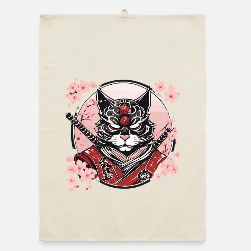 Démoniaque Kawaii Neko Samurai : chat samouraï Torchon bio