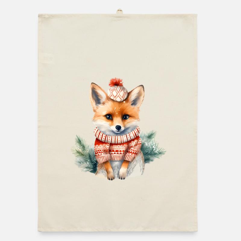 Winterschatz Fuchs mit Pompom Organic Geschirrtuch