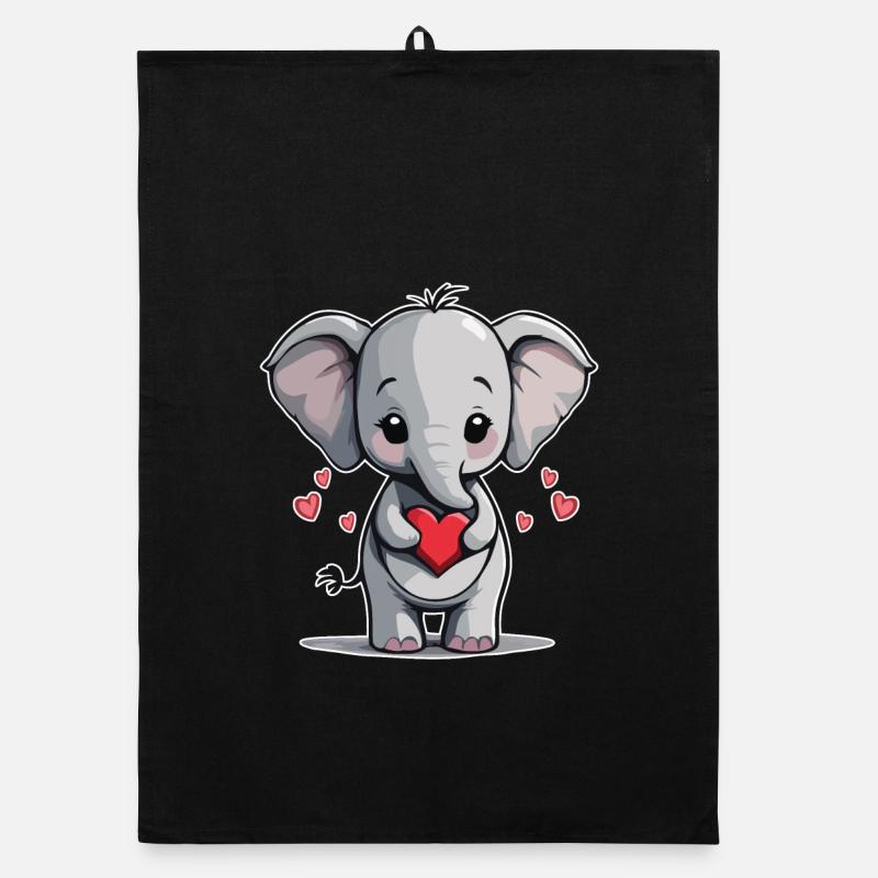 Bébé éléphant mignon avec coeur, Saint-Valentin Torchon bio