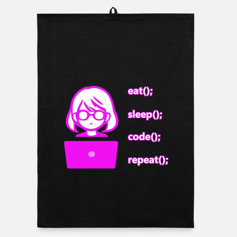 eat sleep code repeat woman computer Organic dish towel