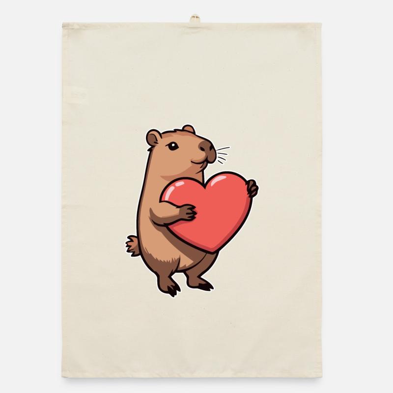 Capybara mit Herz Valentinstag Organic Geschirrtuch