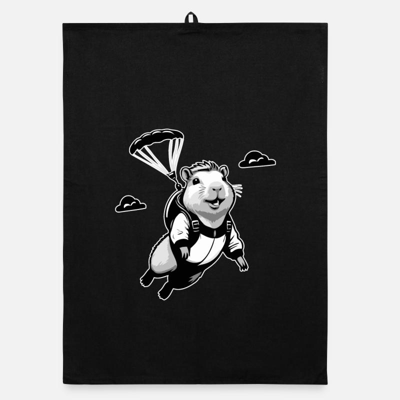 Capybara Skydiver Fallschirmspringen - Organic Geschirrtuch - Schwarz