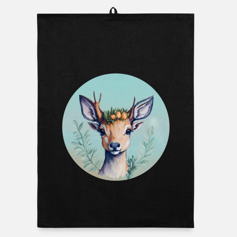 Cerf Mignon avec Couronne de Fleurs Torchon bio