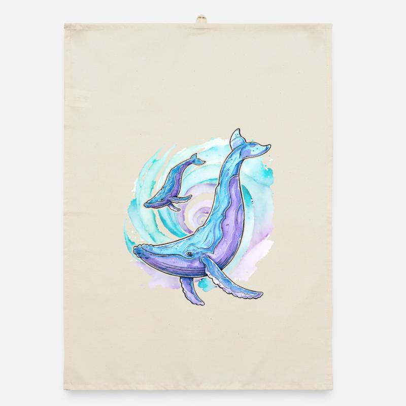 Buckelwal mit Kalb Organic Geschirrtuch