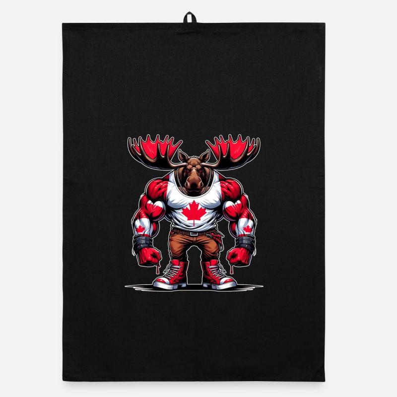 Wapiti du Canada avec drapeau national Torchon bio