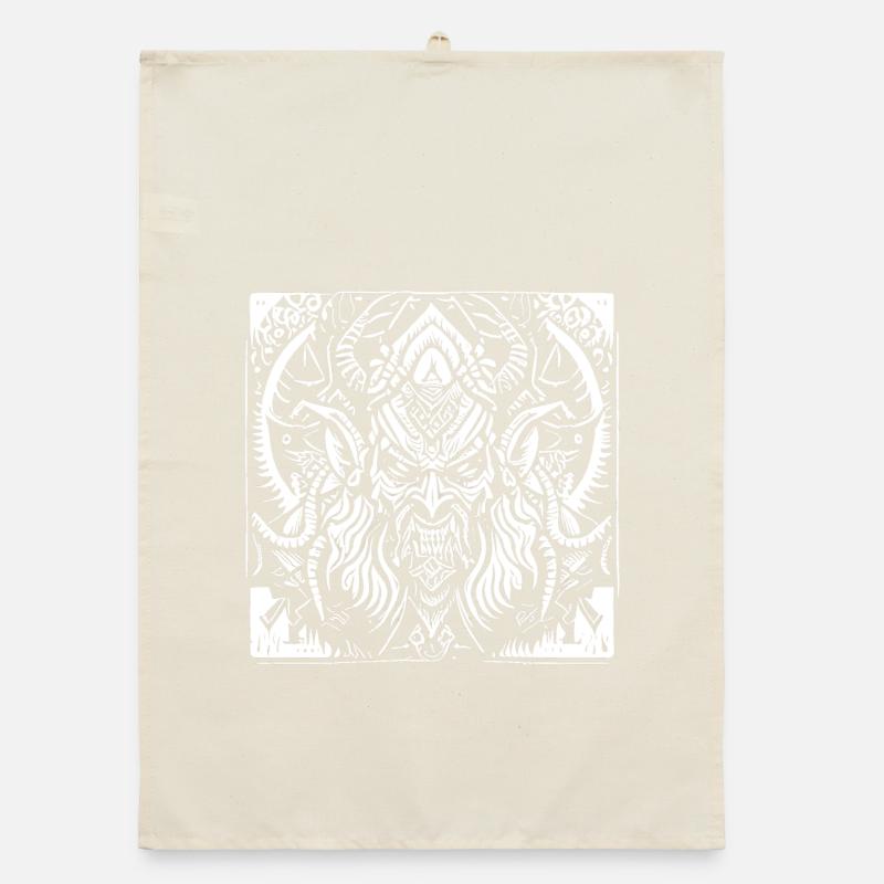 Demonic Devil on Pagan Tribal Organic dish towel