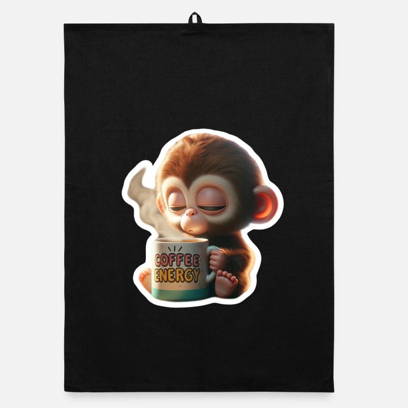 Kaffee Energie Affe Illustration - Organic Geschirrtuch - Schwarz