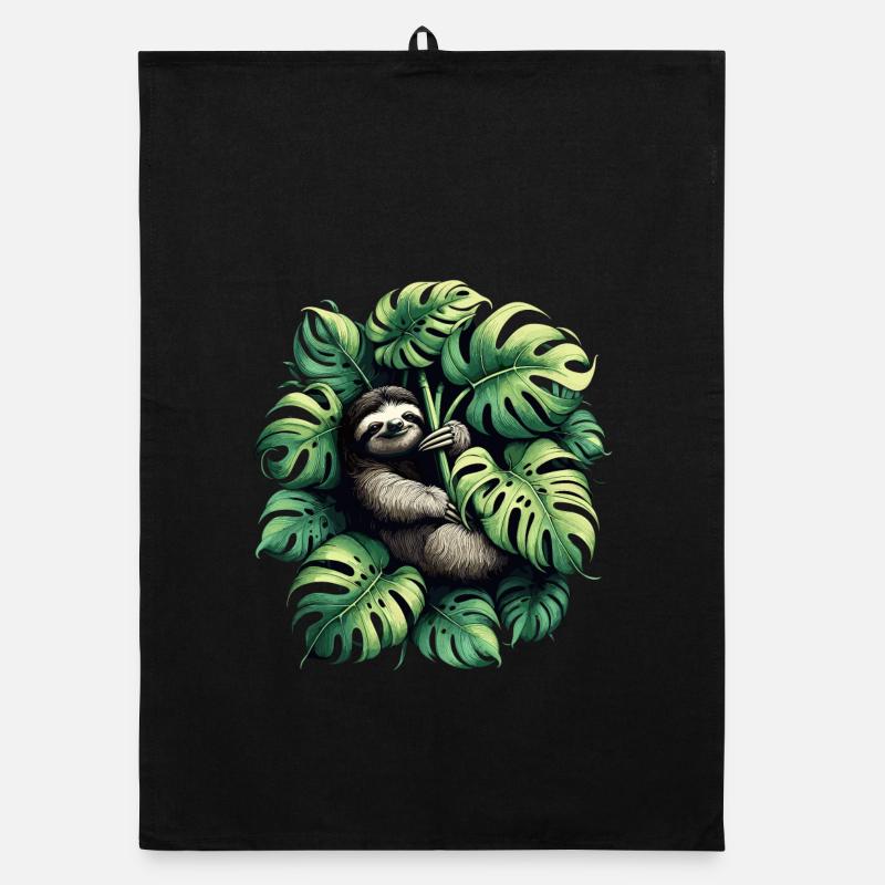 Monstera deliciosa sloth gift Organic dish towel
