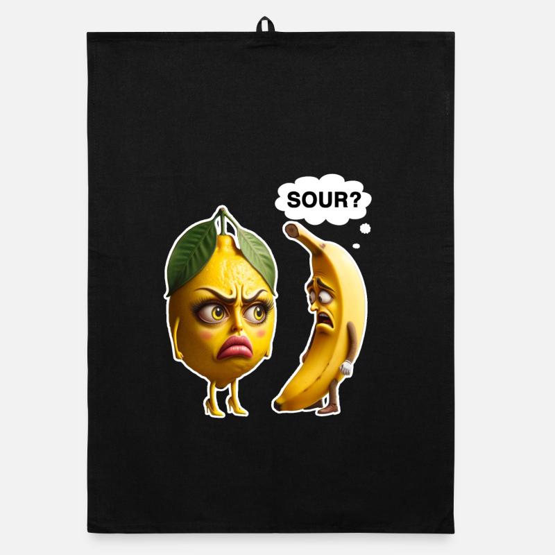 Zitrone vs Banane: Streit im Obstkorb - Organic Geschirrtuch - Schwarz