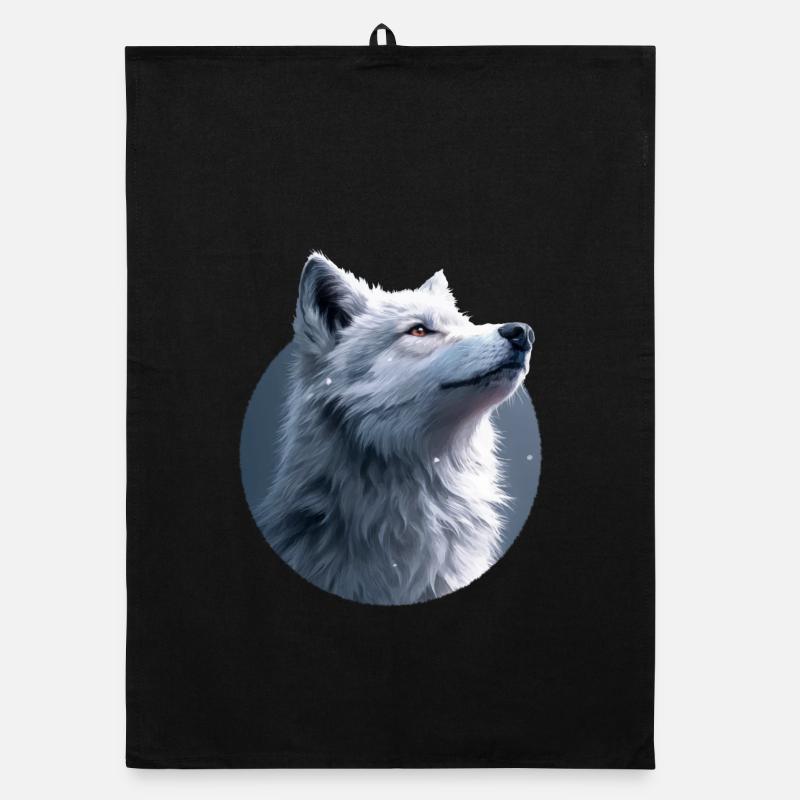 Weißer Wolf Illustration Organic Geschirrtuch