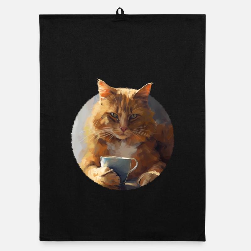 Illustration de Chat avec sa tasse de café Torchon bio