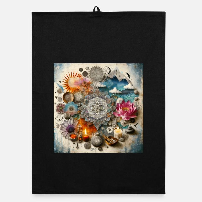 Blumenmandala mit Lotusblume und Kerzen Organic Geschirrtuch