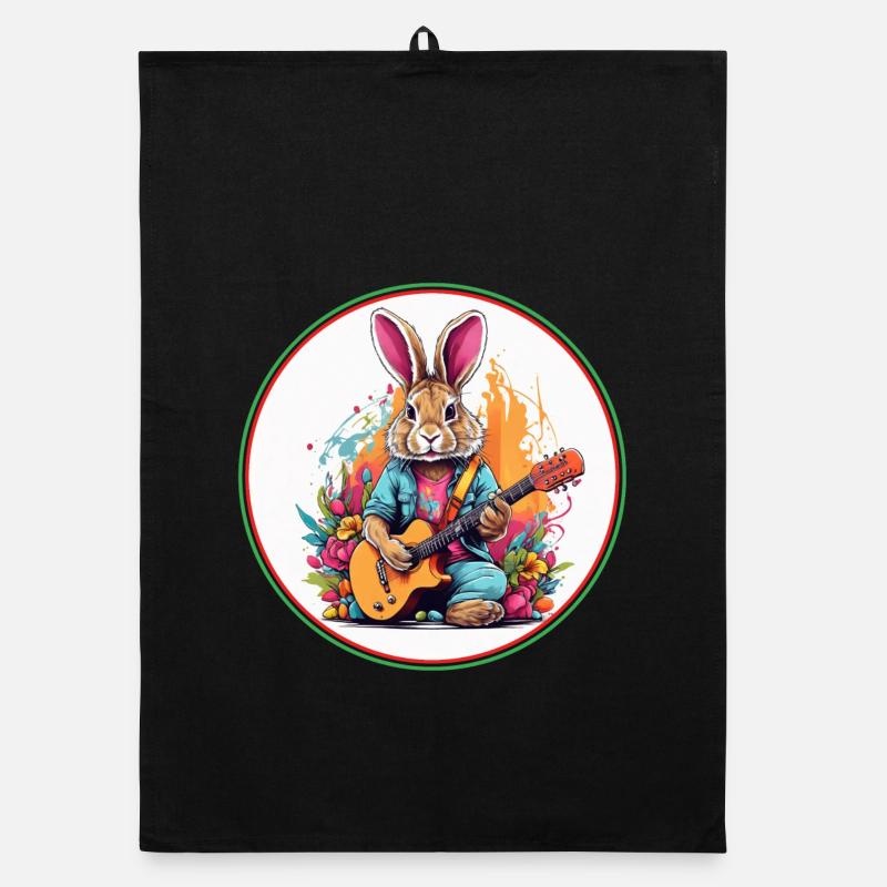 Easter Bunny with Guitar Organic dish towel