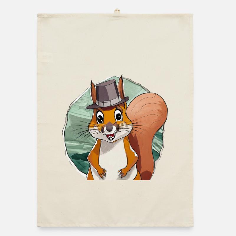 funny squirrel with hat Organic dish towel