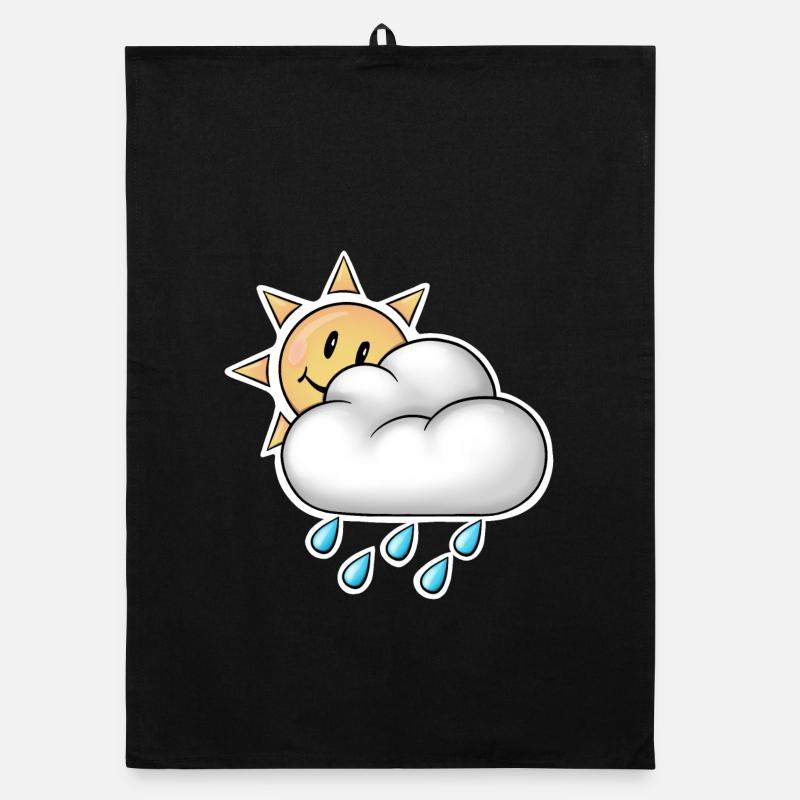 Cheerful Sun with Cloud Rain - Organic dish towel - black