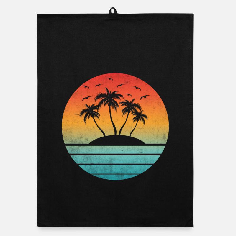 Tropical Sunset Round Palm Island Organic dish towel