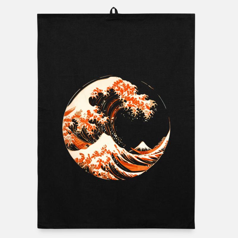 Stylized Hokusai Wave Organic dish towel