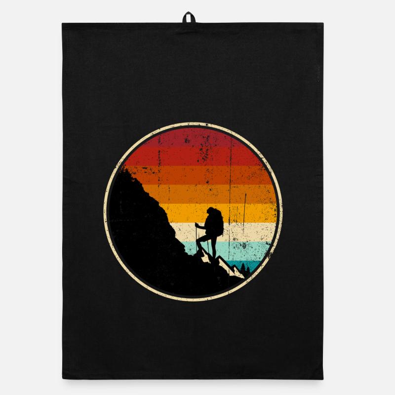 Kletterer am Sunset Retro Circle Organic Geschirrtuch