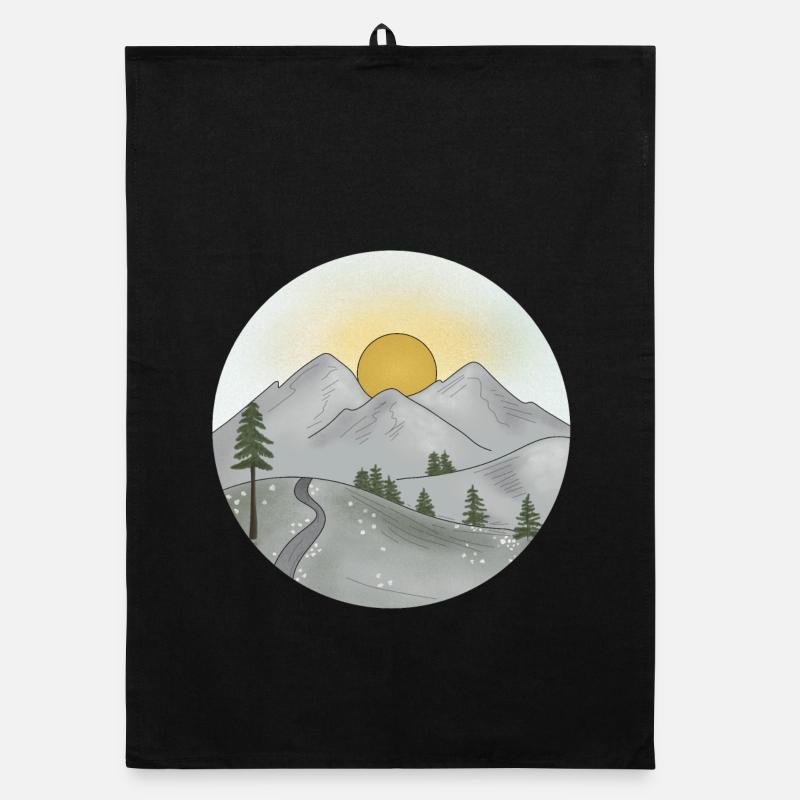 Mountain idyll at sunset in spring Organic dish towel