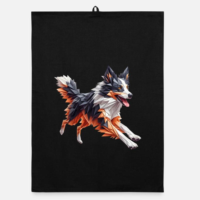 Border Collie Hund Origami Geometrisch 3D Organic Geschirrtuch