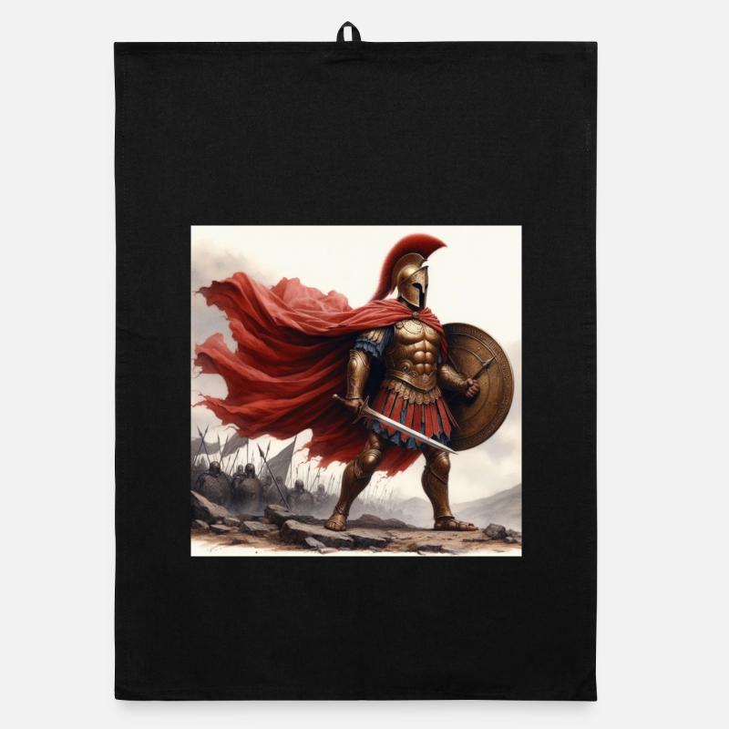 Aquarelle d’hoplite spartiate Torchon bio