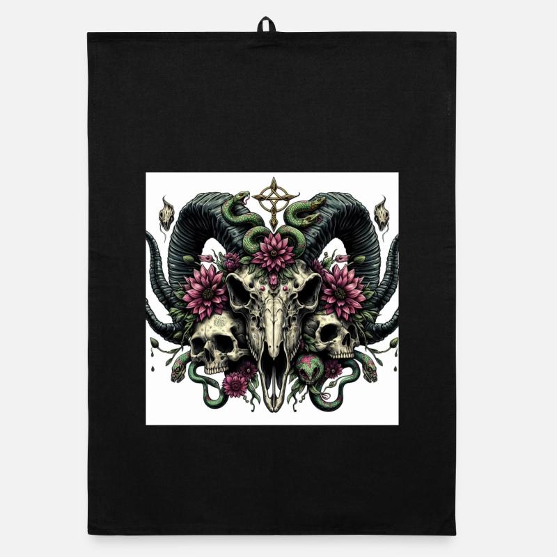 Watercolor goat skull Organic dish towel