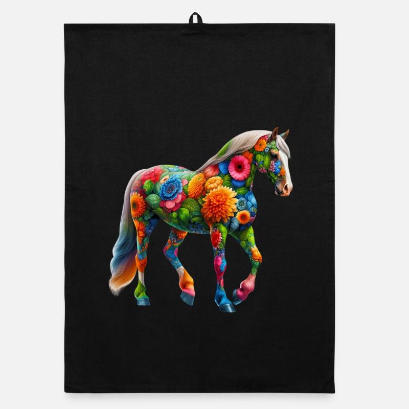Cheval décoré de fleurs Torchon bio