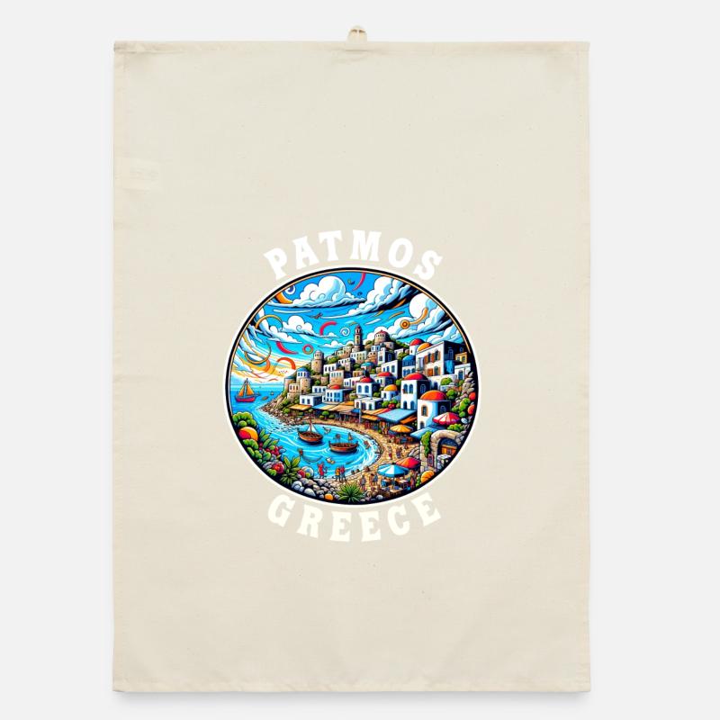 Vacances à Patmos, Grèce, baie de la mer Égée Torchon bio