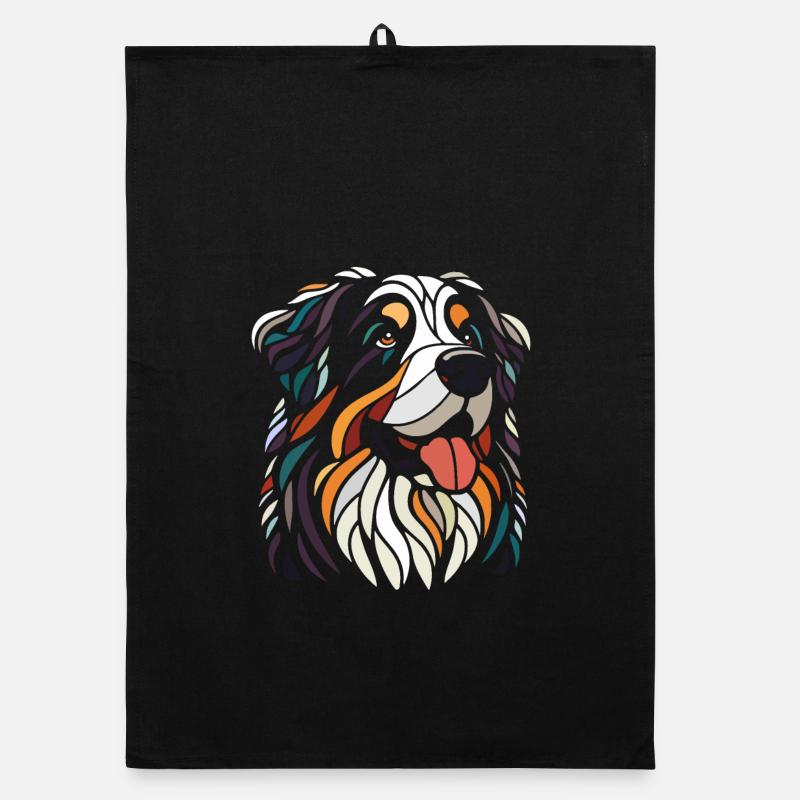 Tête de chien bouvier bernois multicolore art géom Torchon bio