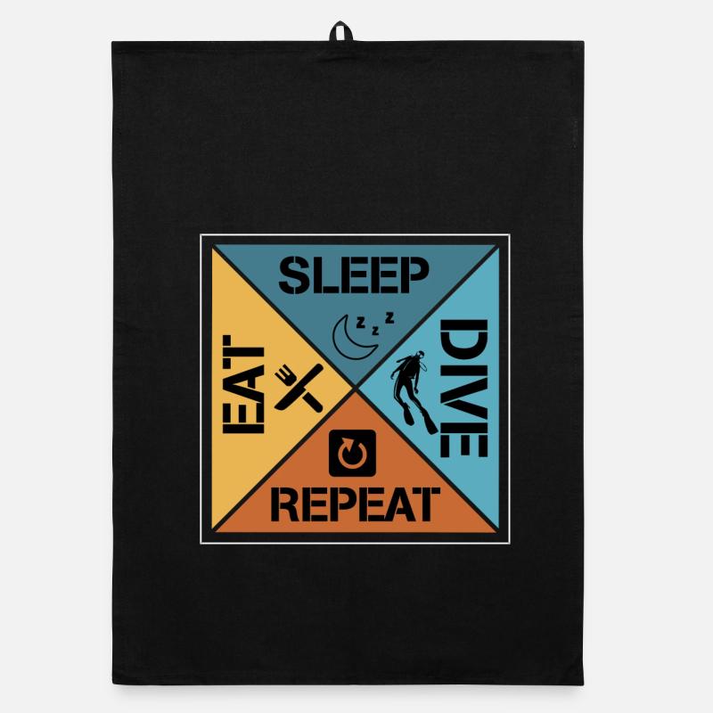 Eat sleep dive repeat - Organic Geschirrtuch - Schwarz