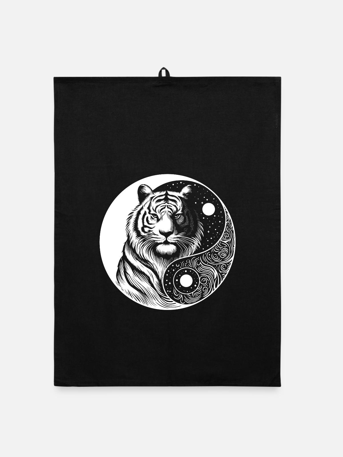 Tiger YinYang Kosmos - Organic Geschirrtuch - Schwarz - Vorne