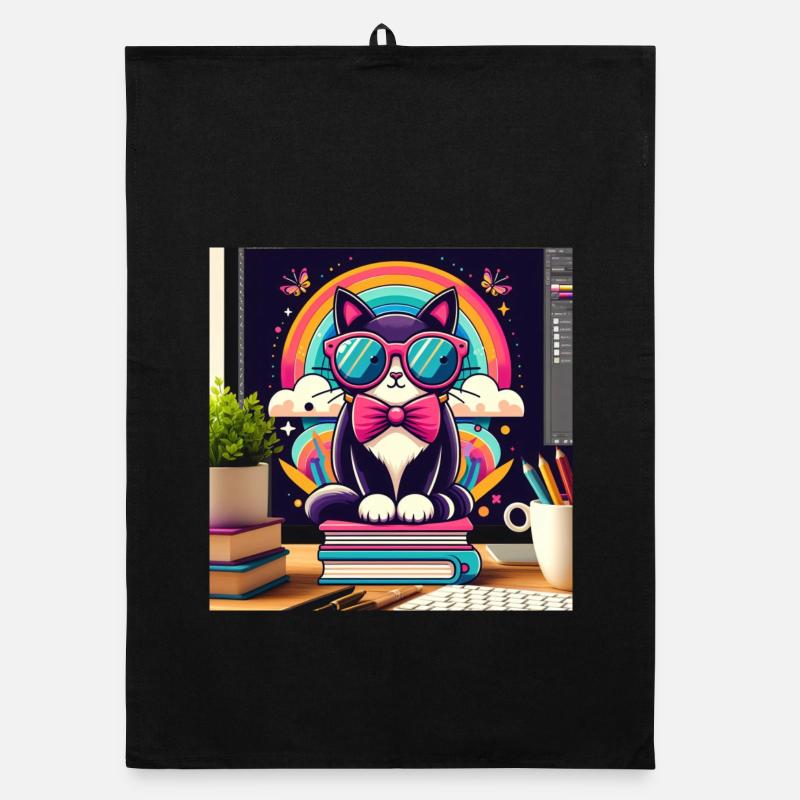 Chat studieux à lunettes Torchon bio