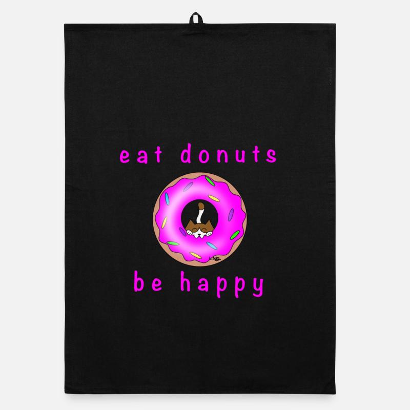 Katze mit Donat - Organic Geschirrtuch - Schwarz