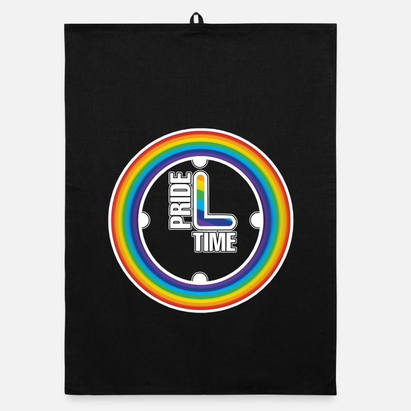 Regenbogen Pride Ring Uhr - Organic Geschirrtuch - Schwarz