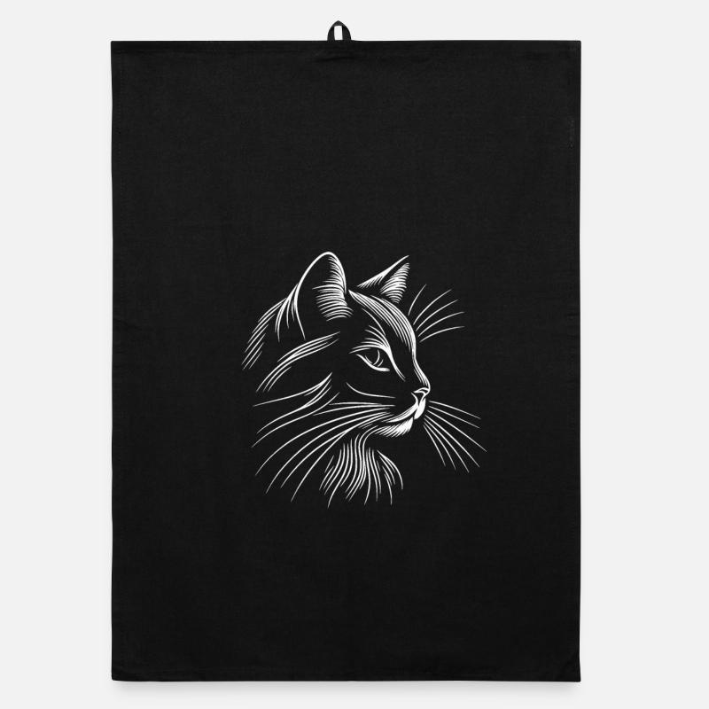Tête de chat, minimaliste traits blanc Torchon bio